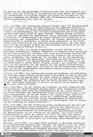 "Internationales Jahr des Friedens" der UNO : Stimmen zum Konzil des Friedens
