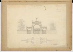 Kirchhofsportal Monatskonkurrenz Dezember 1855: Grundriss, Aufriss; Maßstabsleiste