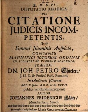 Disp. iur. de citatione iudicis incompetentis