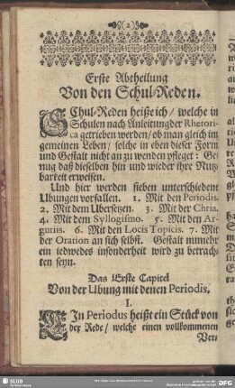 Erste Abtheilung Von den Schul-Reden