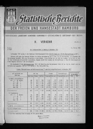 Der Fremdenverkehr in Hamburg im November 1957 : Lfd. Nr. 4