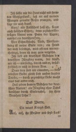 Das Vierte. Ein neues Kriegs=Lied.