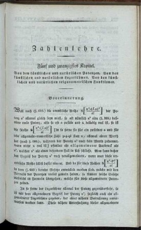 Fünf und zwanzigstes Kapitel. Von den künstlichen und natürlichen Potenzen. Von den künstlichen und natürlichen Logarithmen. Von den künstlichen und natürlichen trigonomischen Funktionen.