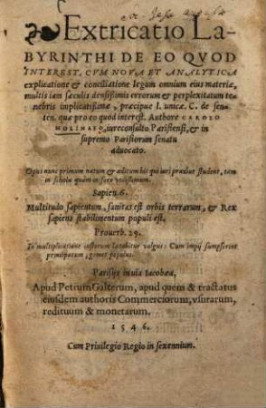 Extricatio Labyrinthi de eo quod interest : Cum nova et analytica explicatione ...