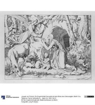 Ein Engel tröstet Genovefa mit dem Bilde des Gekreuzigten. Blatt 10 zu "Bilder zu Tiecks Genovefa von J. Führich"