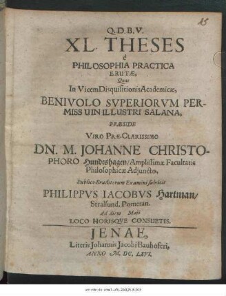 XL. Theses e Philosophia Practica Erutae