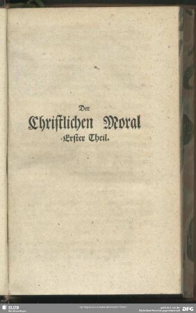 Der Christlichen Moral Erster Theil