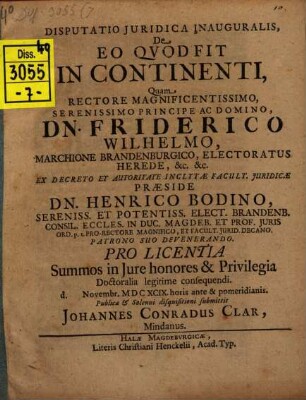 Disputatio Iuridica Inauguralis, De Eo Quod Fit In Continenti