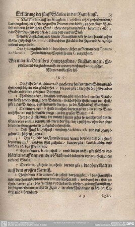 Wie man ein Dorisches Hauptgesims/ Außladungen/ Capitaelen und dergleichen auff eine andere jedoch nach antiquischer Manier auffreissen solle.