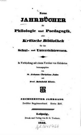 Archiv für Philologie und Pädagogik. 12, 12. 1846