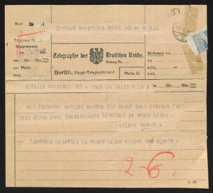 Brief von Eileen Bjørnson und Bjørn Bjørnson an Gerhart Hauptmann