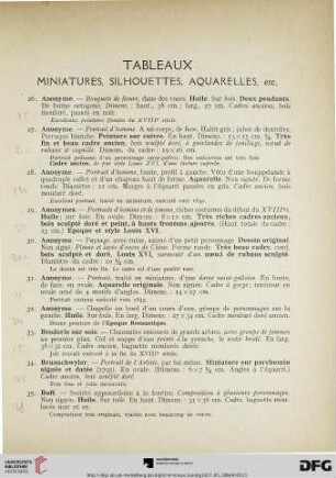 Tableaux miniatures, Silhouettes, Aquarelles, etc. (Nr. 26-76)
