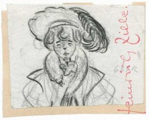 Frau mit Federhut und Pelzstola