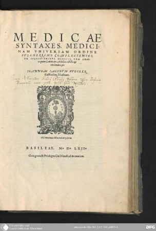 Medicae Syntaxes, Medicinam Vniversam Ordine Pvlcherrimo Complectentes