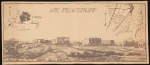 Tonfilmatelier (Filmstadt), Berlin-Gatow: Ovaler Grundriss: Perspektivische Ansicht, Lagepläne