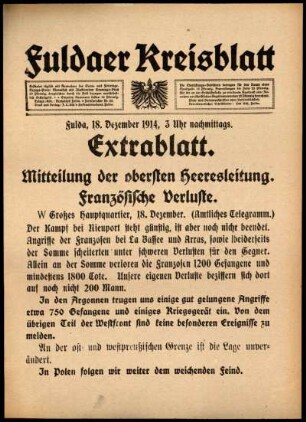 Dritte Ausgabe vom Freitag, den 18. Dezember 1914.