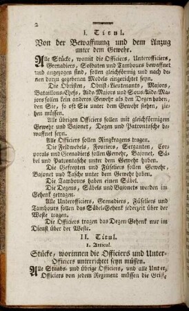 II. Titul. Von dem Unterricht der Officiers und Unterofficiers.