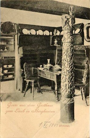 Postkartenalbum. "Gruss aus dem Gasthaus zum Laub in Berghausen". Gasthaus zum Laub, Berghausen - Gaststube