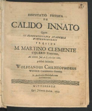 Disputatio Physica De Calido Innato