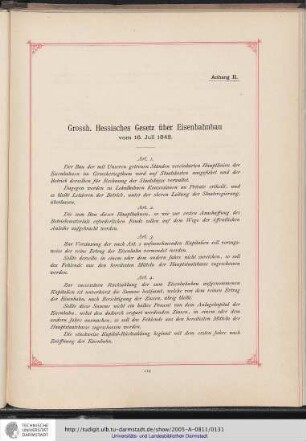 Anhang II. Grossh. Hessisches Gesetz über Eisenbahnbau vom 16. Juli 1842