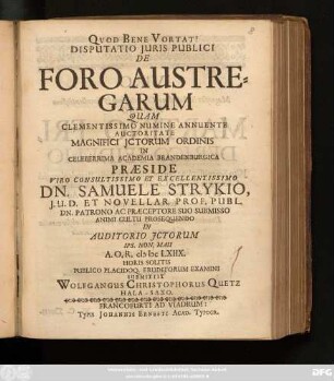 Disputatio Iuris Publici De Foro Austregarum