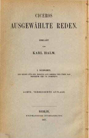 Cicero's ausgewählte Reden, 1