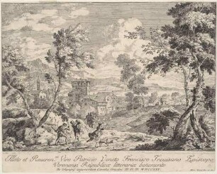 Landschaft mit zwei Männern, die versuchen, eine Schlange zu töten, aus der Folge "Varia Marci Ricci pictoris praestantissimi experimenta", Bl. 16