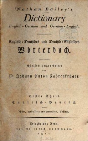 Nathan Bailey's Dictionary English-German and German-English, 1. Englisch-Deutsch