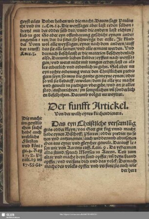 Der funfft Artickel. Von der walh eynes kirchendieners