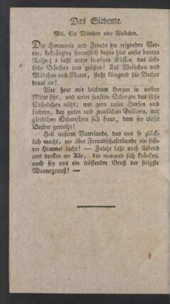 Das Siebente. Mel. Ein Mädchen oder Weibchen.