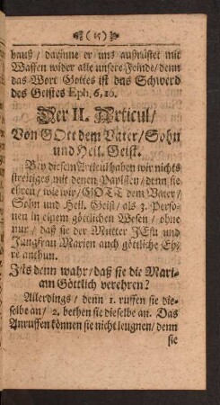 Der II. Articul/ Von Gott dem Vater/ Sohn und Heil. Geist.