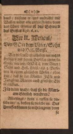 Der II. Articul/ Von Gott dem Vater/ Sohn und Heil. Geist.