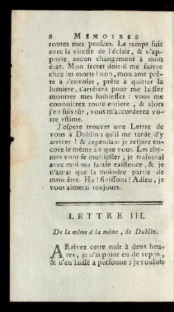 Lettre III. De la même à la même, de Dublin.