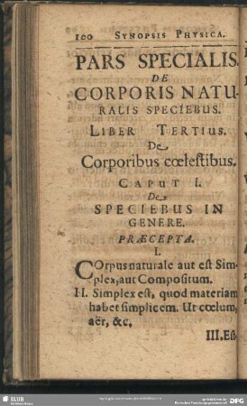 Pars Specialis. De Corporis Naturalis Speciebus
