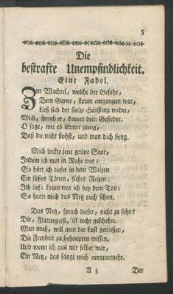 Die bestrafte Unempfindlichkeit. Eine Fabel