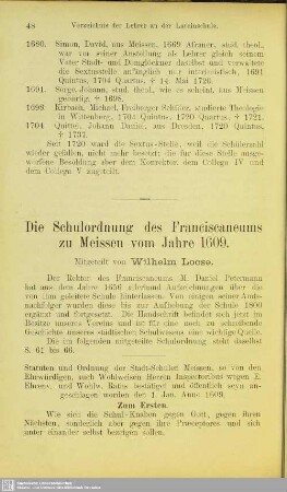 Die Schulordnung des Franciscaneums zu Meißen vom Jahre 1609