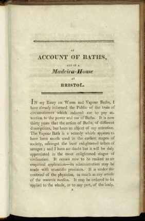 An account of baths and of a Madeira-House at Bristol