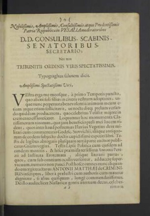 D.D. Consulibus, Scabinis, Senatoribus, Secretario