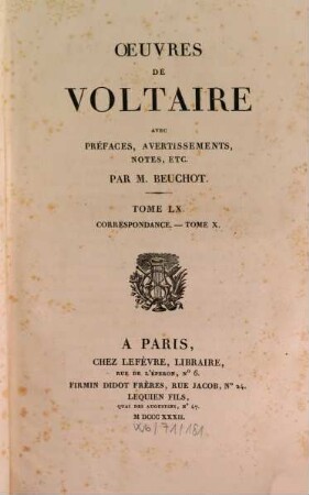 Oeuvres de Voltaire : avec prefaces, avertissiments, notes etc.. 60, Correspondance ; 10