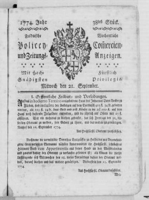 38tes Stück., Ausgabe vom 21. September 1774