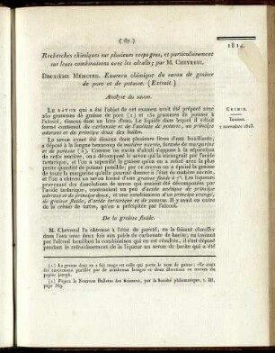 Rechercheres chimiques sur plusieurs corps gras, et particulièrement sur leurs combinaisons avec les alcalis