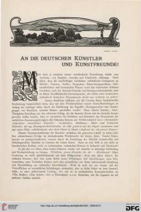 An die deutschen Künstler und Kunstfreunde!