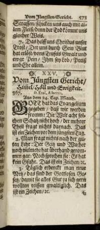 XXV. Vom Jüngsten Gericht/ Himel/ Höll und Ewigkeit.
