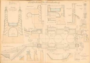 Dortmund-Ems-Kanal. Schiffshebewerk, Henrichenburg: Mauerwerk, Oberhaupt, Unterhaupt: Ansichten, Schnitte 1:100