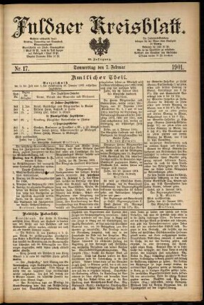 Erste Ausgabe vom Donnerstag, den 07. Februar 1901.