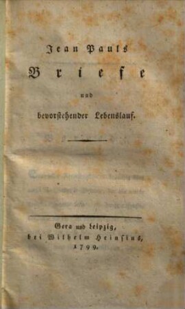 Jean Pauls Briefe und bevorstehender Lebenslauf