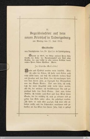 II. Begräbnisfeier auf dem neuen Friedhof in Ludwigsburg