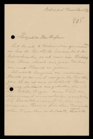 Nr. 805 Brief von David Hilbert an Felix Klein. Ostseebad Rauschen, 1.9.1896
