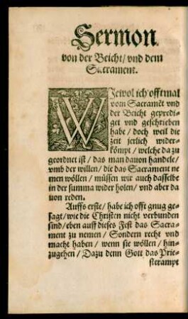 Sermon von der Beicht/ und dem Sacrament.