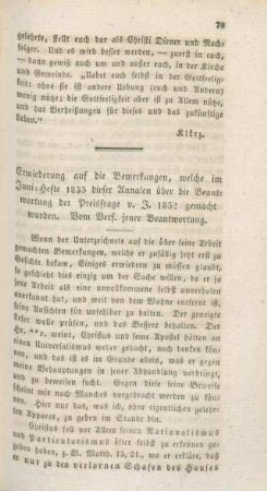 79-84 Erwiederung auf die Bemerkungen, welche im Juni-Hefte 1833 dieser Annalen über die Beantwortung der Preisfrage v. J. 1832 gmeacht wurden